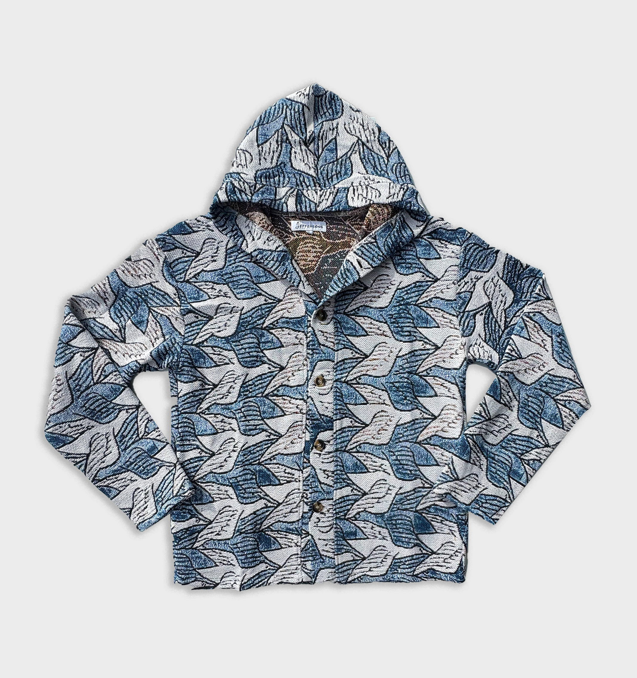 "METAMORPHOSIS II" - HOODED CARDIGAN - BLU / WHITE
