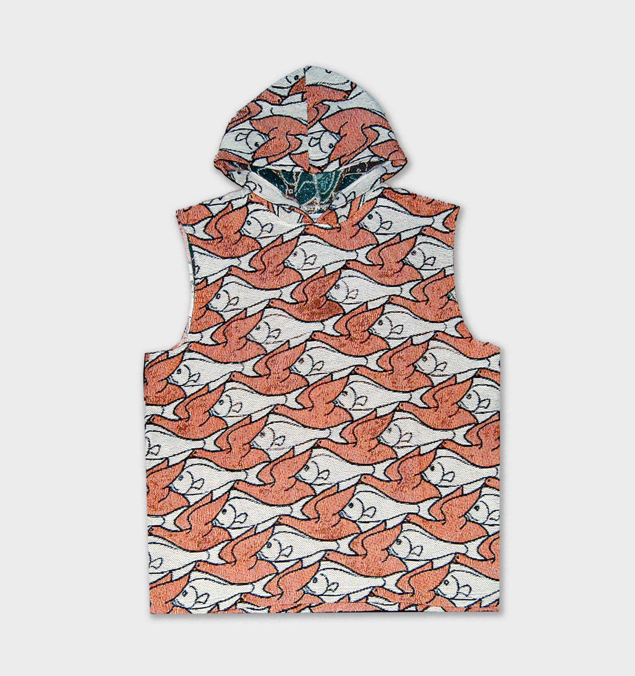 "METAMORPHOSIS II" - SLEEVELESS HOODIE - ORG / WHITE
